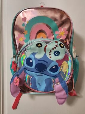 Disney Stitch & Scrump Holographic Rainbow Backpack Kids School Bag
